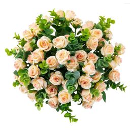 Fleurs décoratives 3 paquets de fausses roses artificielles en soie pour la décoration, Bouquet de fausses fleurs, Vase à faire soi-même, pour la maison, fête de mariage (Champagne)