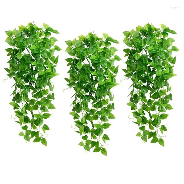 Fleurs décoratives 3-Pack plantes suspendues artificielles lierre vigne fausses feuilles mur maison chambre jardin cuisine mariage décoration extérieure