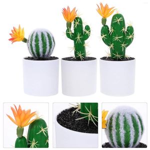 Fleurs décoratives 3 pcs cactus artificiel faux décorations en pot mini minitop bergers artisans en plastique plantes figurines