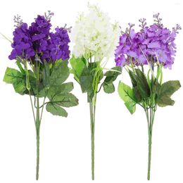 Fleurs décoratives 3 PCS Tiches de fleurs artificielles Bouquet d'hydratgea pour vase en soie extérieure avec bureau de tissu