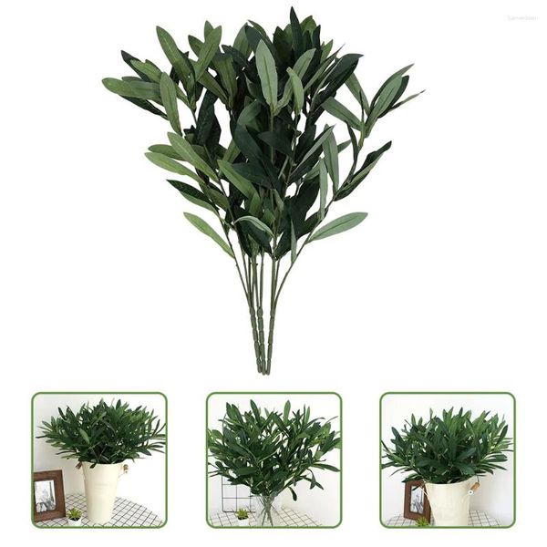 Fleurs décoratives 3 pièces feuille d'olivier artificielle simulée verdure plantes de mariage d'eucalyptus ornent la branche