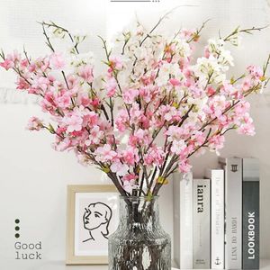 Decoratieve bloemen 3 pc's kunstmatige zijden bloem perzik bloesem takken trouwfeest bloemendecor