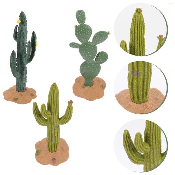 Fleurs décoratives 3 pièces Cactus décoration Miniature jardin petites Statues artisanat Figurines Pvc Miniatures orner