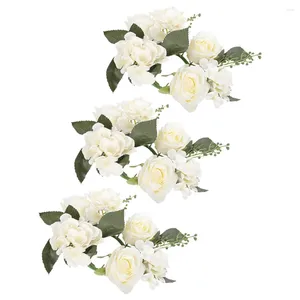 Guirlande de fleurs décoratives, 3 pièces, chandelier, anneaux, pilier, fausses Roses, accessoires d'aménagement de mariage, tissu