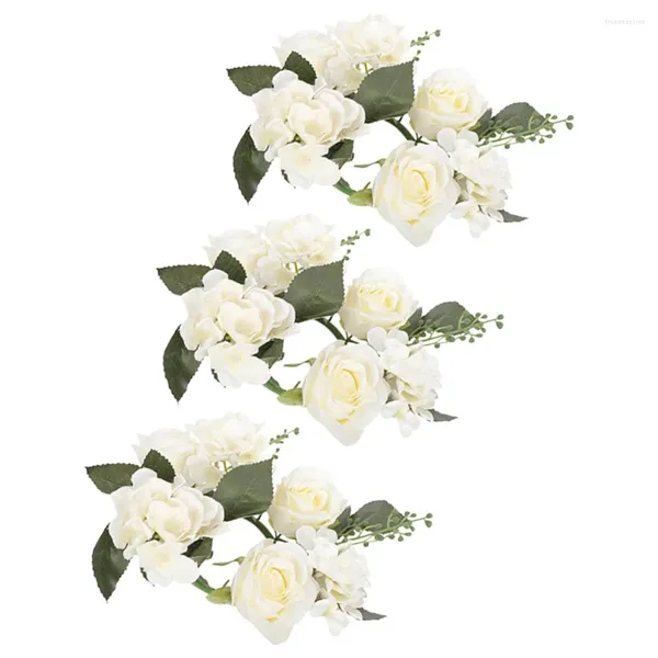 Flores decorativas 3 piezas candelabro guirnalda guirnalda falsa mesa artificial anillos blancos coronas de flores