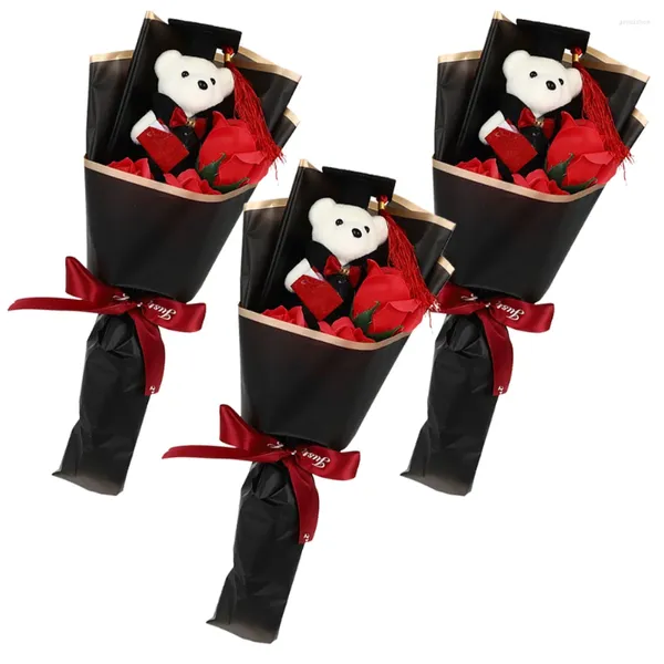 Flores decorativas 3 PCS Cartoon Graduación Bouquet Miss Flower Girl Presents Pequeños regalos de espuma de oso de peluche su 2024