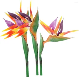 Fleurs décoratives 3 pcs Grand oiseau de paradis 29 "Fleur permanente Strelitzia imitant les plantes tropicales de la partie est fabriquée en caoutchouc doux PU