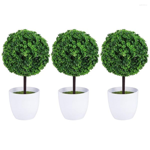 Fleurs décoratives 3 Pcs Mini Plantes En Pot Faux Artificielle Bureau Topiaire Boules Jardinières Décor Maison