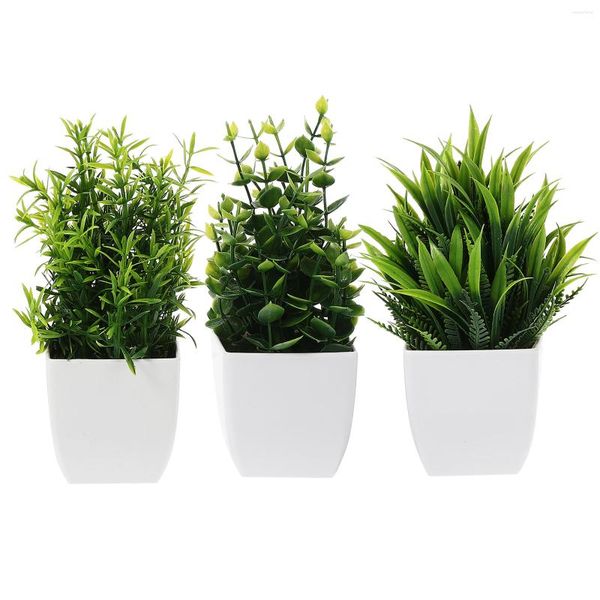 Flores decorativas 3 piezas adornos artificiales en maceta simulados bonsái falsos pequeñas plantas de interior accesorios decoraciones verdes Pp Oficina