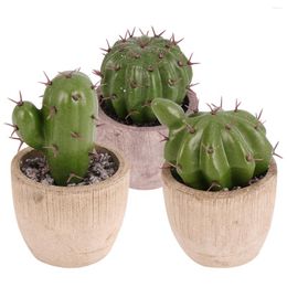 Flores decorativas 3 piezas simulación cactus ornamento vintage decoración del hogar falsas suculentas plantas verdes escritorio sensación pegamento cactus artificiales