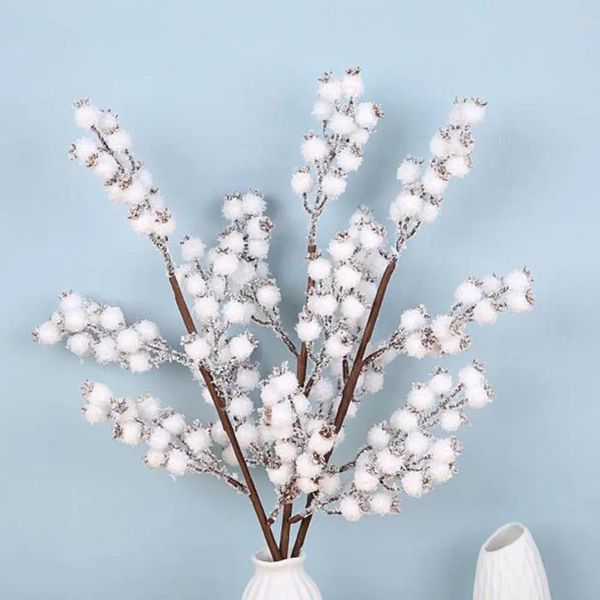 Fleurs décoratives 3 pièces Branches de baies blanches enneigées 5 mousse décorations de noël festives réalistes bricolage artisanat artificiel
