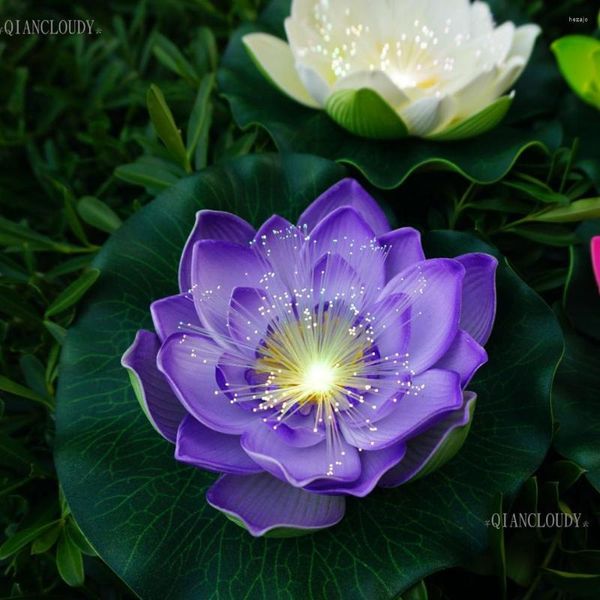 Fleurs décoratives 3 Pièces Artificielle Violet LED Fibre Optique Lumière Feuille De Lotus Lys Étanche Étang Flottant FÊTE De Mariage Décoration D23