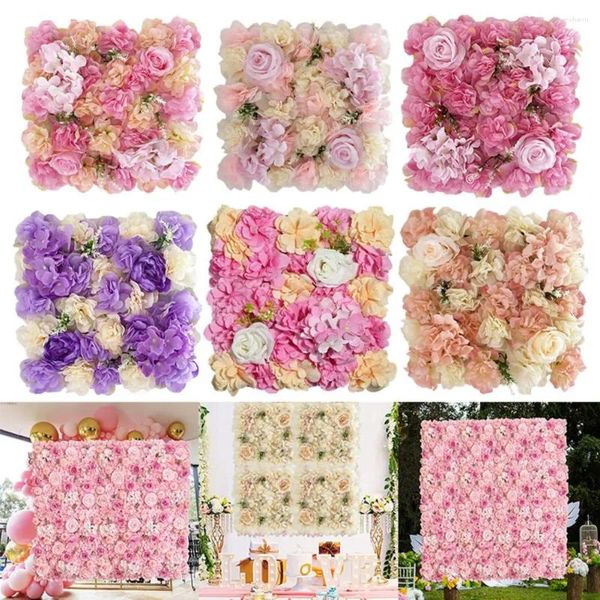 Flores decorativas 30/35 cm Panel de pared de flor de rosa artificial Boda Nupcial Fiesta de baby shower DIY Cuadrado 3D Decoración floral Pografía Prop