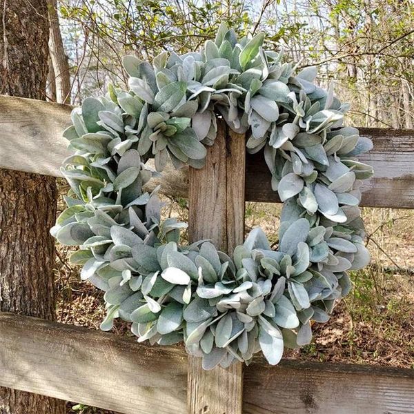 Fleurs décoratives 30/40cm couronne de noël rustique cabine tenture murale mouton oreille flocage Simulation feuille plante