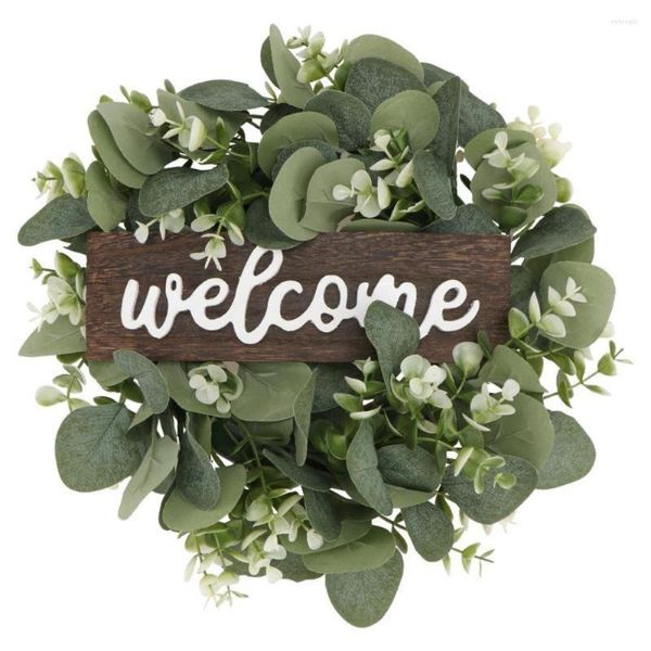 Guirlande de fleurs décoratives vertes 30/40cm, en bois et en plastique, heurtoir de porte de bienvenue, Simulation de plante, anneau d'herbe, fête
