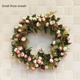 Fleurs décoratives 30/40cm petite couronne de roses décor de porte de mariage ornement suspendu cercle de soie et de rotin maison jardin décoration guirlande Wre