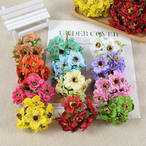 Flores decorativas 30/60pc Real Touch Mini Daisy Flor de seda artificial Girasol Ramo Decoración de la boda Scrapbook DIY Guirnalda Artesanía falsa