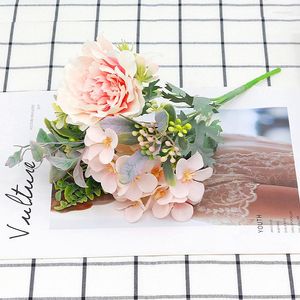 Fleurs Décoratives 30 Cm Soie Hortensia Rose Artificielle Petit Bouquet Pour Mariage Décoration De La Maison Blanc Faux Arrangement De Fleurs En Vrac