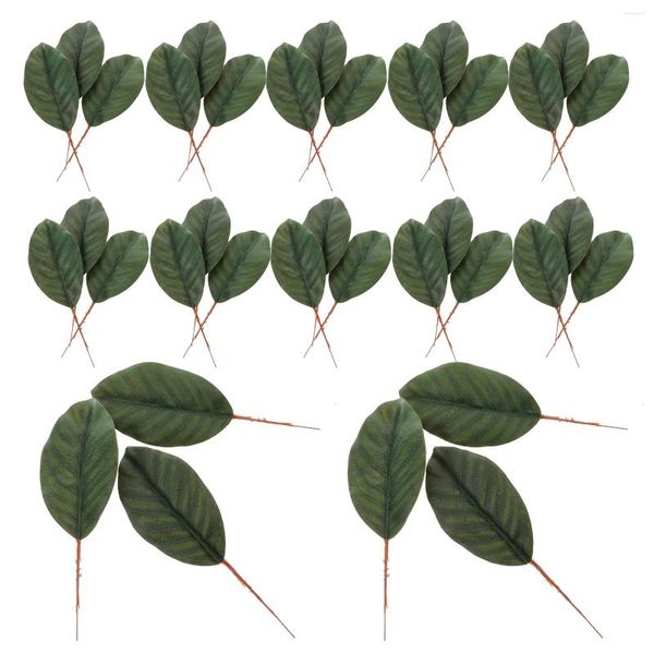 Fleurs décoratives 30 pièces feuilles de Magnolia artificielles tissu vert arrangement faux ornements
