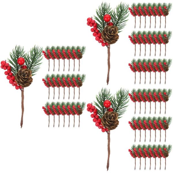 Flores decorativas 30 PC Pino Artificial Cono Decoración de Navidad Plantas de árboles Flower Artesanías Hol para la rama Ramas de Navidad adorno