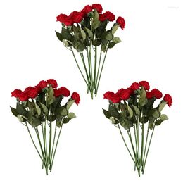 Flores decorativas 30 piezas de látex de tacto real decoración de rosas ramo de boda floral de seda artificial (rojo oscuro)