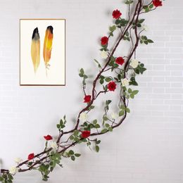 Fleurs décoratives 300 cm rose artificielle Vine Vine Silk Plants DIY MARIAGE DÉCOR HOME FAUILES STRANGES ROLES GARLAND