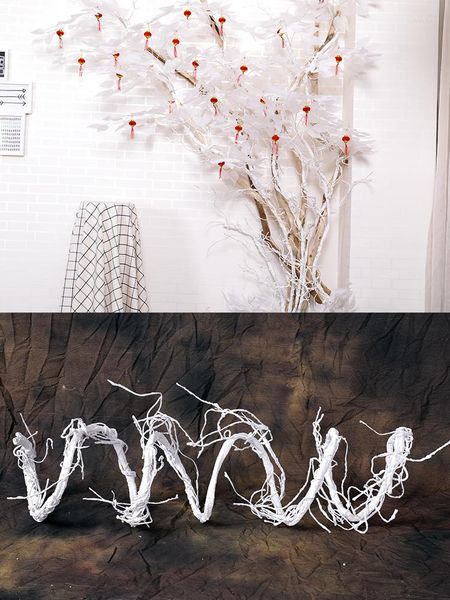 Flores decorativas 300 cm Enredaderas flexibles Ramas de cerezo Ramitas falsas Árbol Tronco blanco Liana Plantas artificiales Colgante de pared Boda al aire libre