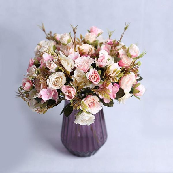 Flores decorativas 30Cm 10 cabezas flor artificial rosa falsa para boda ramo de novia fiesta de cumpleaños decoración de escritorio decoraciones