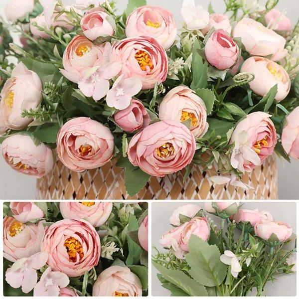 Fleurs décoratives 30cm 10pcs pivoine artificielle thé rose soie faux bouquet de fleurs camélia flores pour bricolage maison jardin décoration de mariage