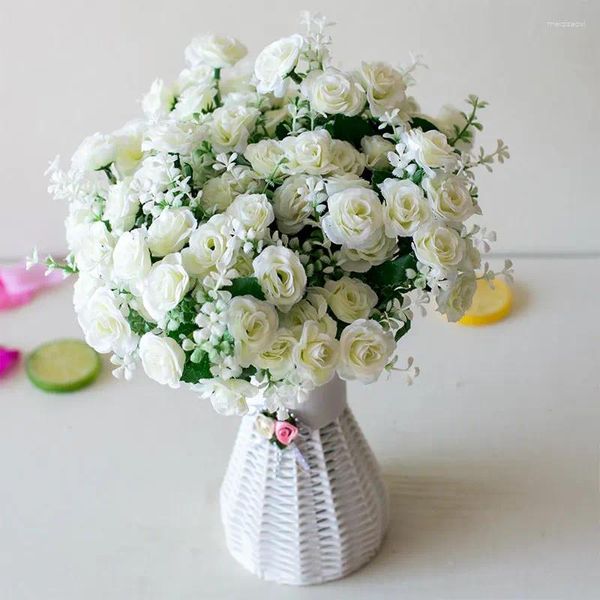 Fleurs décoratives 30cm 15heads Artificial Mini Roses Fleur Bouquet Ornement de bureau Faux pour le salon Home Living Room Office Décoration