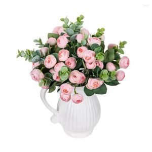 Fleurs Décoratives 30Cm 15Têtes Automne Faux Soie Thé Roses Bouquet De Noël Décor Guirlande Vase Pour La Maison De Mariage Bricolage Scrapbooking Artificiel
