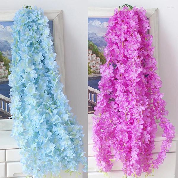 Flores decorativas 30 CM Flor artificial Vid Arte floral Orquídeas Flor de cerezo Extender Cadena Guirnalda colgante hecha a mano El Wedding