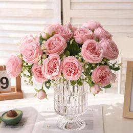 Fleurs décoratives 30 cm Bouquet de fleur de rose artificielle Péonie 5 Big Head 4 Small Bud Wedding Home Decoration Flowe