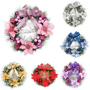 Fleurs décoratives 30 cm Couronne de Noël Consiels de pin d'hiver Baubles Ornements de porte d'entrée
