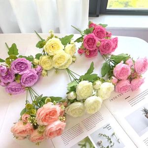 Decoratieve bloemen 30 cm Fake Roses Silk Peony Artificial Year's Christmas Decorations Vaas voor thuisbruiloft Bridal Bouquet in