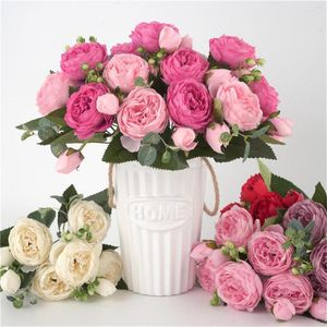 Decoratieve bloemen 30 cm Fake Roses Silk Peony Artificial Year's Christmas Decorations Vaas voor thuisbruiloft Bridal Bouquet Indoor