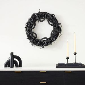 Decoratieve bloemen 30 cm Halloween krans deur hangende decor zwarte slang rattan horror slinger feestje decoratie hanger hanger