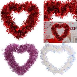 Couronne de fleurs décoratives en forme de cœur, 30cm, guirlande créative en forme de cœur, pendentifs en PET, cadeau de saint-valentin pour Couple
