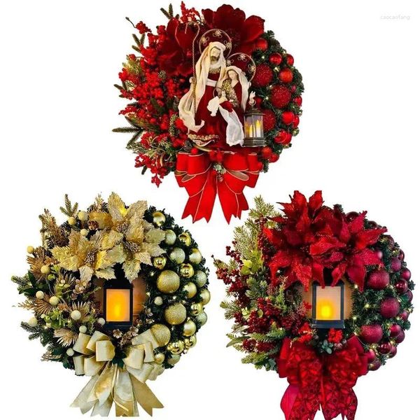 Flores decorativas de 30 cm LED Coritas de coronas de puertas de Navidad artificiales con linternas de velas decoraciones iluminadas