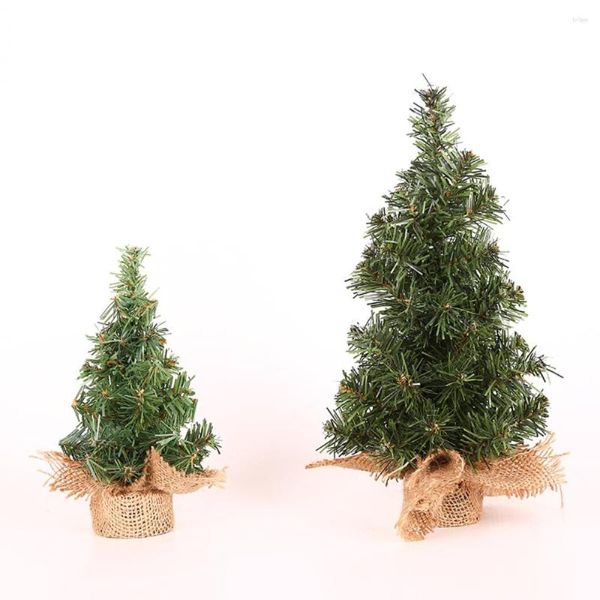 Flores Decorativas 30 CM Árboles de Navidad en Miniatura Mini árbol de Pino Adorno de Escritorio Base de Madera de Arpillera Decoraciones para el hogar Regalo Festival Fiesta Navidad