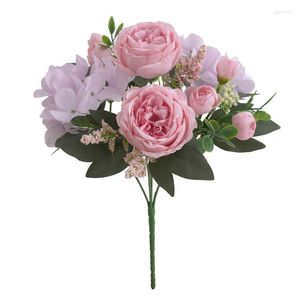 Fleurs décoratives 30 cm Pivoine Rose Soie Artificielle Bouquet 10 Tête Et 6 Bourgeon Beau Faux Pour La Maison De Mariage Décoration Intérieure