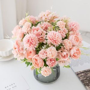 Decoratieve bloemen 30 cm roze kunstmatige bruiloftsboeket Outdoor Garden Kerstvaas voor Home Decor Silk Fake Peony Hydrangea Scrapbooking