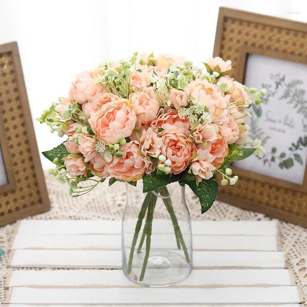 Fleurs décoratives 30 cm rose pivoine fleur artificielle bouquet de soie 6 grosse tête faux bricolage de haute qualité pour la décoration de mariage à la maison intérieure