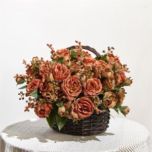 Fleurs décoratives 30 cm Rose Rose Soie Pivoine Bouquet Artificiel 5 Grosse Tête Et 4 Bourgeons Haute Qualité Faux Pour La Maison De Mariage Décoration