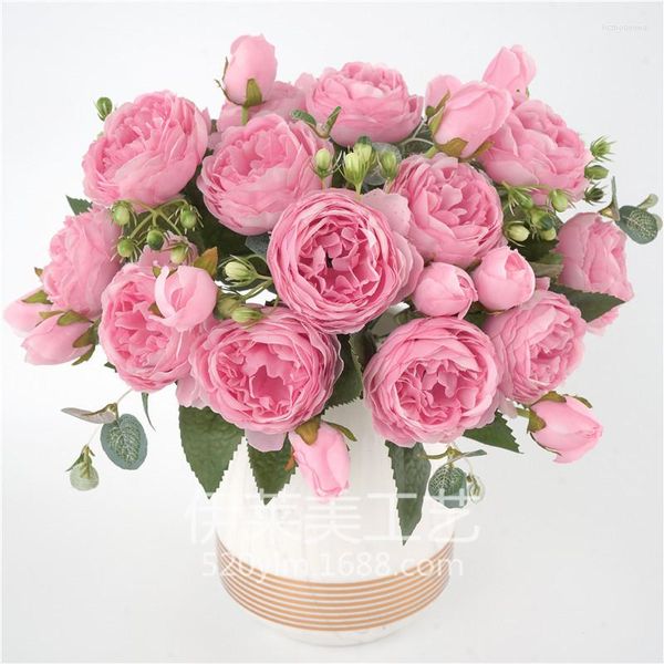 Flores decorativas 30 cm rosa rosa seda peonía ramo artificial 5 cabeza grande mesa de boda fiesta bricolaje decoración de la habitación del hogar