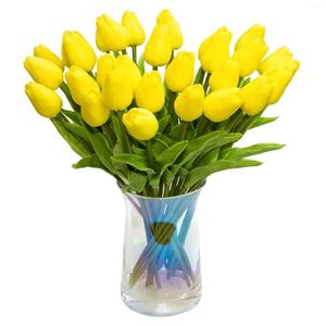 Fleurs décoratives 30 pièces tulipes artificielles vraie touche faux Holland PU tulipe Bouquet Latex fleur tulipe blanche (jaune)
