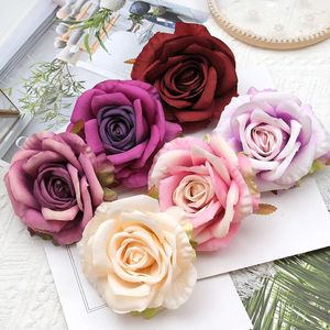 Fleurs décoratives 30 pièces de haute qualité 9-10CM grande Rose têtes de fleurs en soie artificielle bricolage décoration de mariage couronne Scrapbooking artisanat faux