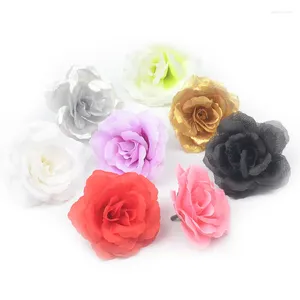 Decoratieve Bloemen 30 stks/partij 7 cm Grote Gouden Zijde Kunstmatige Rose Head Voor Thuis Bruiloft Decoratie DIY Craft Scrapbooking Benodigdheden Fake Flow