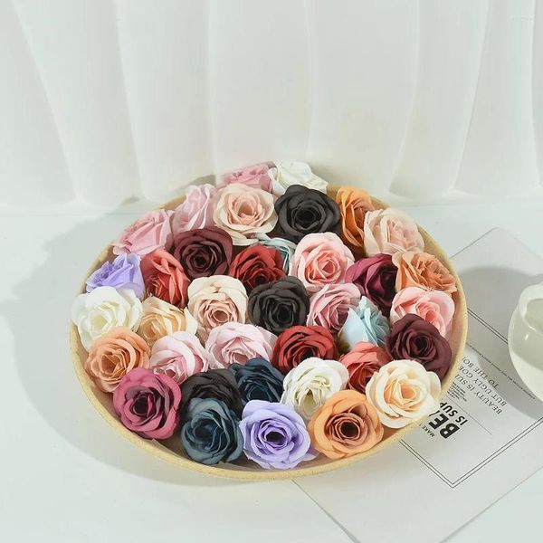 Fleurs décoratives 30pcs Mini Rose Artificial Flower Heads for Home Wedding Christmas Decoration DIY Garland accessoires