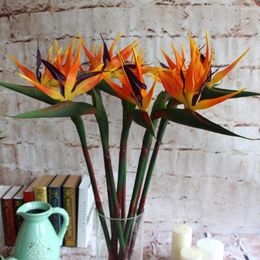 Fleurs décoratives 32,5 pouces grand oiseau de paradis élégant fleur artificielle pour bureau à domicile 3 pièces (jaune)